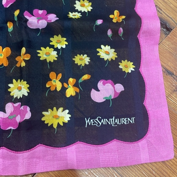 Yves Saint Laurent YSL Floral Handkerchief Small Scarf cotton Authentic vintage - Picture 2 of 8